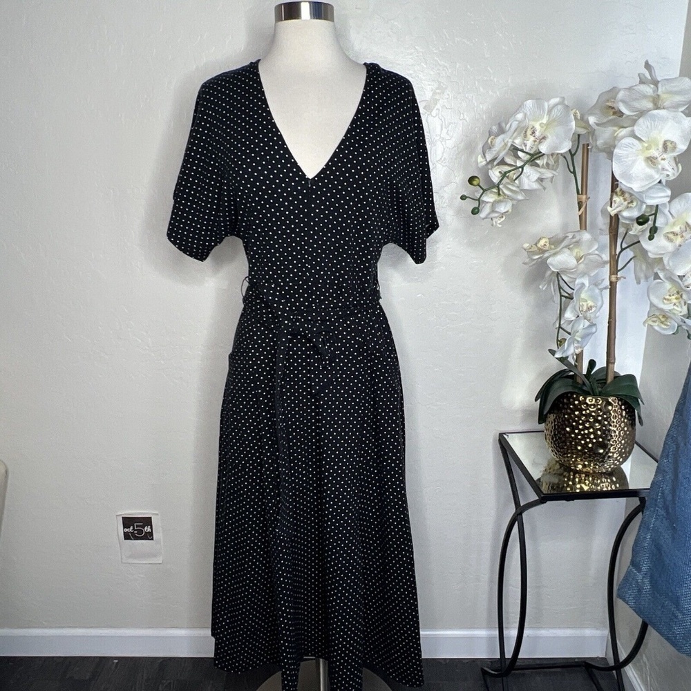 Who What Wear Polka Dot Print Butterfly Sleeve Tie Midi Dress S